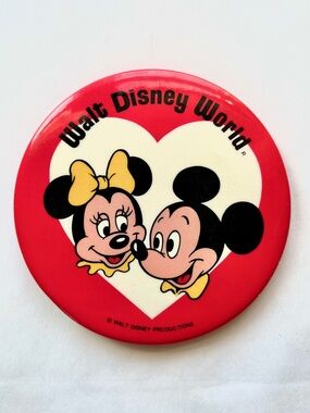 Vintage Walt Disney World Mickey Minnie Mouse 3.5” Pinback Button 1980s Souvenir